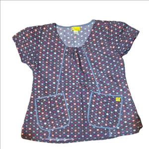 WonderWink Gray and Multicolor Polka Dot Scrub Top Size Medium